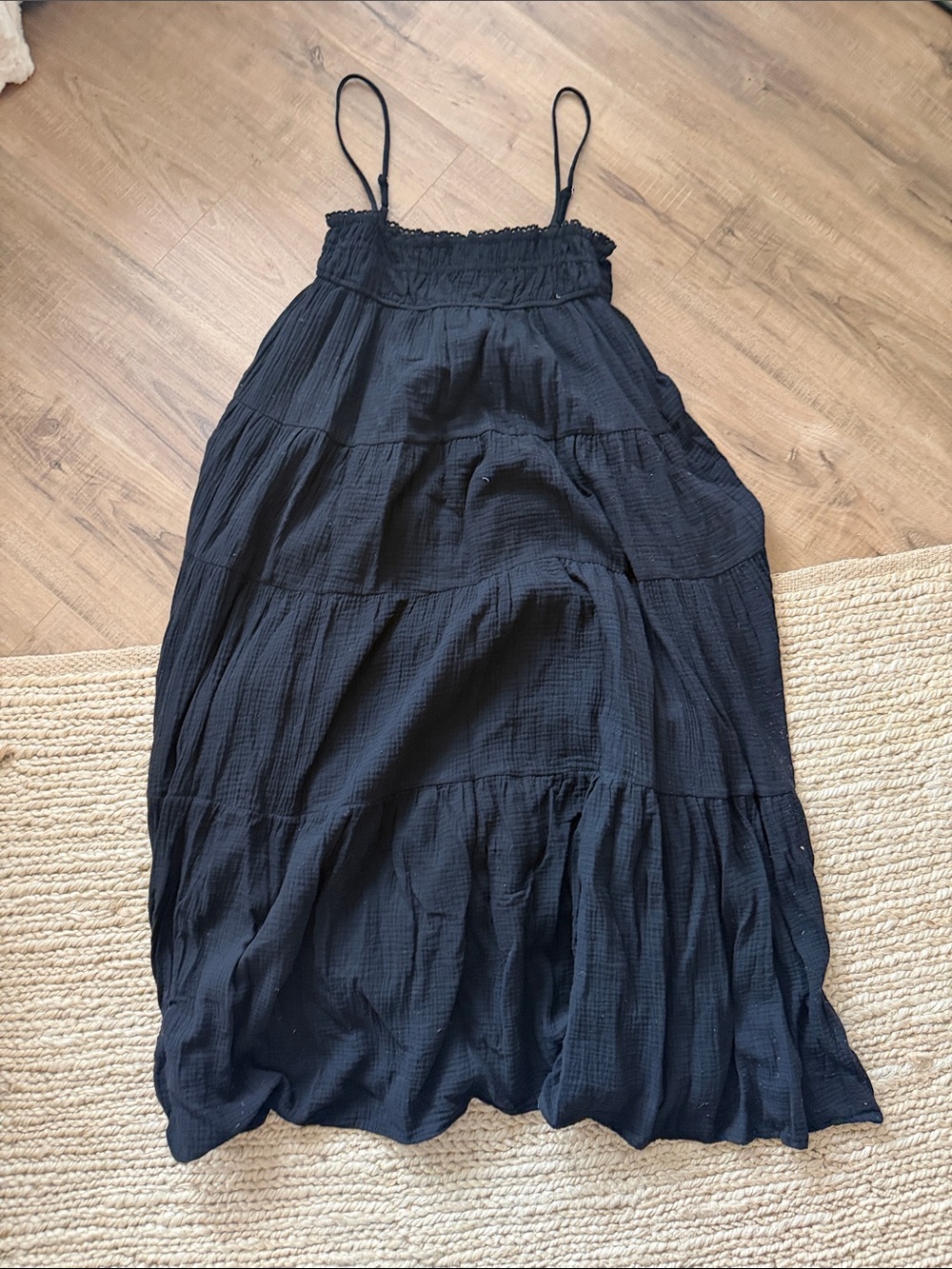 Smocked Waist Black Tiered Maxi Dress